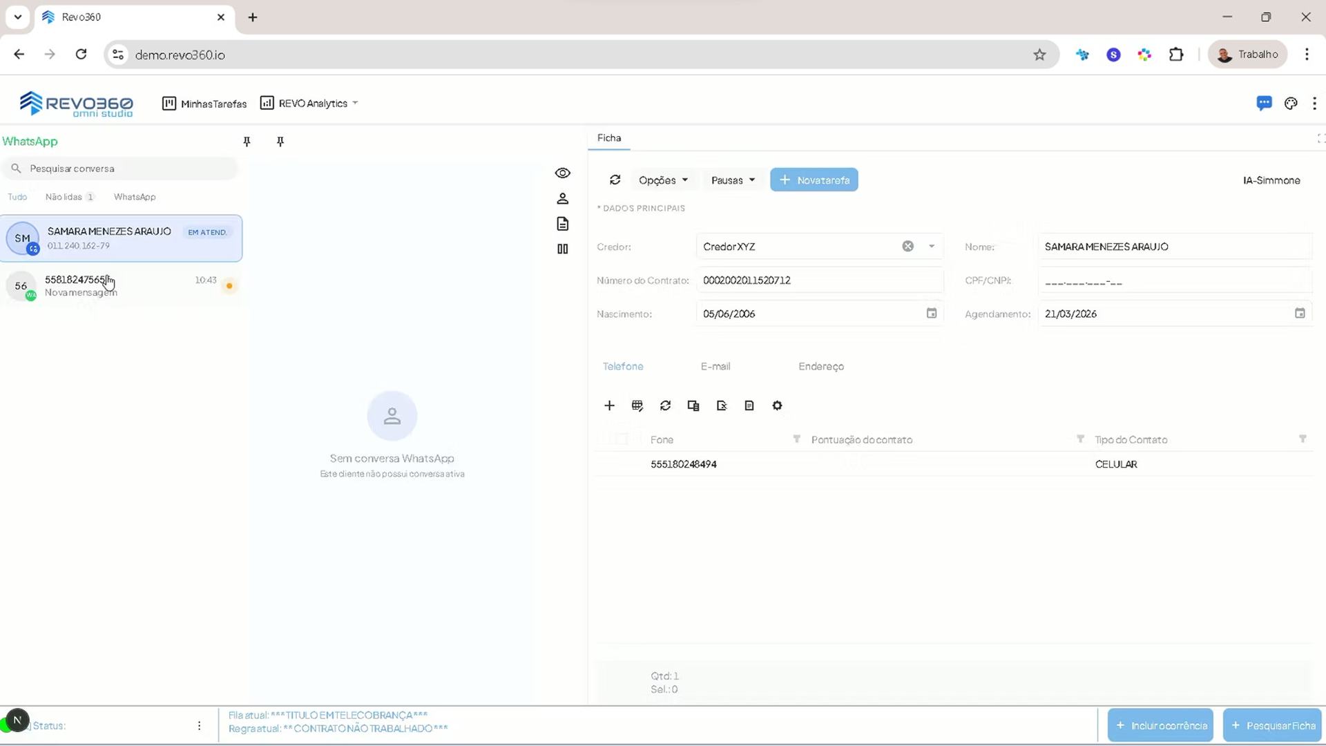 REVO360 Omni Studio — Ficha do cliente e conversas WhatsApp